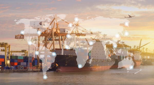 World map ports service of shipping line background industry shi